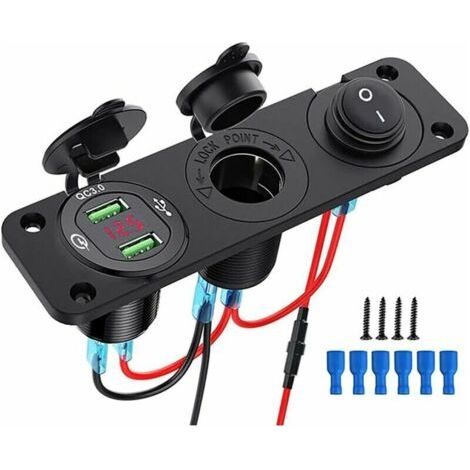 Prise USB 12v Encastrable,Prise Allume Cigare 12v,Qc 3.0 12V Double Chargeur USB,Panneau de Prise Allume-Cigare,Interrupteur à Bascule Lumineux pour Bateaux, Remorques,Voitures,Bus,Noir (1/5)