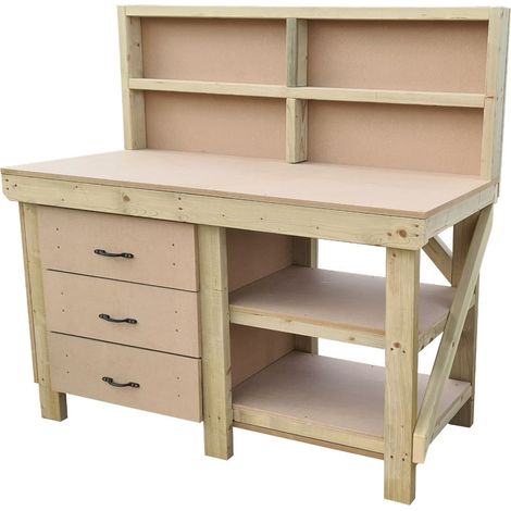 Wooden MDF top tool cabinet workbench with storage shelf (V.7) (H-90cm, D-70cm, L-120cm) with back panel and double shelf (1/5)