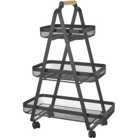 Chariot de cuisine - JUANIO - 57 x 31 x 83,5 cm - 3 paniers en métal - Avec roulettes - Noir (1/4)
