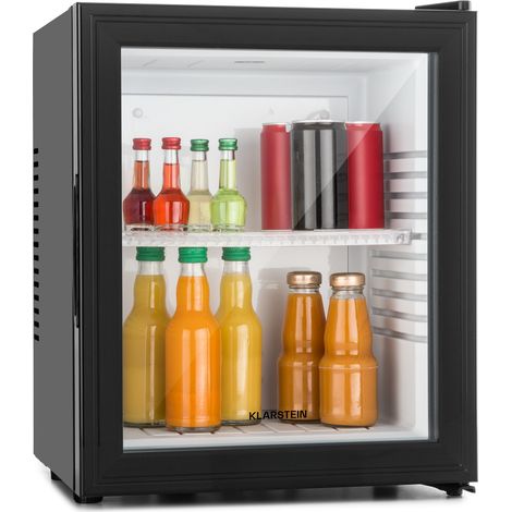 Klarstein Brooklyn Mini Fridge for Bedrooms - Food, Drinks, Skincare & Beer Fridge Cooler, Glass Door Drinks Fridge, Adjustable Shelves, Quiet & Small Fridge For Home, Office, Camping, 12-18°C, 23L (1/5)