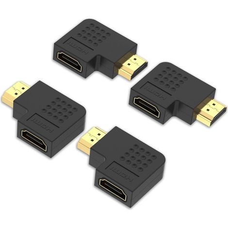 Adaptateur HDMI Coudé Mâle Vers Femelle - 90 Et 270 Degrés - Support 4K 2K 3D ARC - Pour Téléviseur Mural PS4 Xbox Switch - Lot De 4 (1/5)
