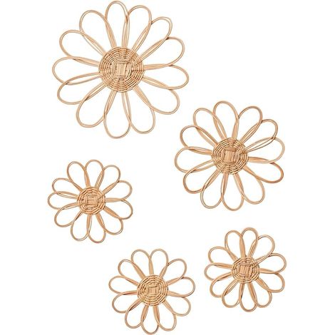 Ensemble de 5 fleurs murales en rotin taille moyenne