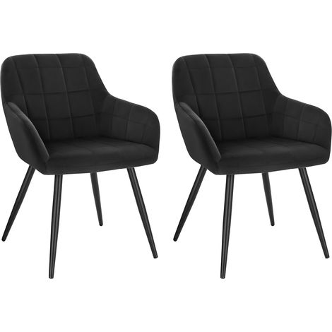 WOLTU 2X Sillas de Comedor Nordicas Estilo Vintage Juego de 2 Silla de Cocina Silla Tapizada con Reposabrazos Tapizadas en Terciopelo Estructura de Metal Negro