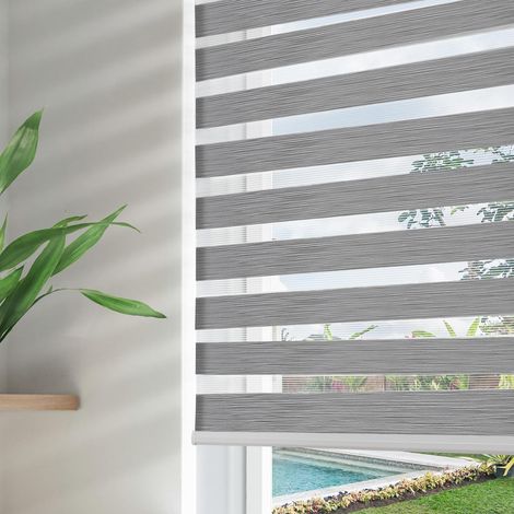 Stores zébrés sans Fil pour fenêtres, Mini Stores zébrés Gris Transparents de 86,4 cm de Large, Double Couche filtrant la lumière pour Porte coulissante en Verre (1/5)