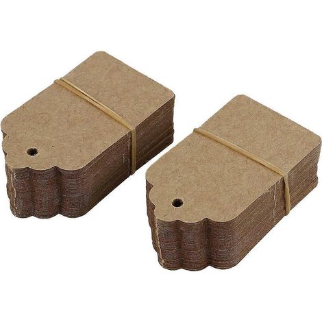 Lot de 100 étiquettes vierges en papier kraft festonné rustique 40 mm x 70 mm, étiquette cadeau, étiquette à bagages, étiquette de prix - Petit format (100) (1/4)
