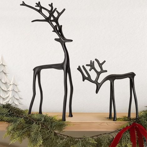Statue De Renne - Fonte Métallique Antiquaire - Décoration Intérieure Et Extérieure Pour Noël - Lot De 2