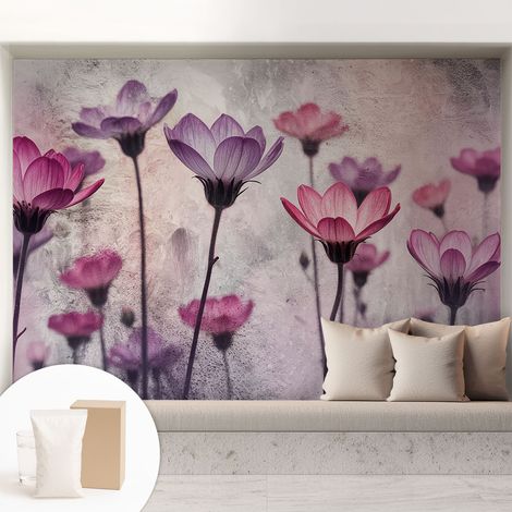 Papier peint intissé mural pour salon chambre à coucher tendance et originale - Colle incluse gratuite Fleurs pastel 208x146 cm (1/5)