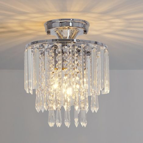 Moderne Cristal Plafonnier Chrome, Petit Plafonnier Cristal Douille E27 pour Salon Chambre Cuisine Couloir, Ø23cm (1/5)