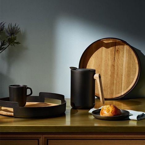 Plateau de rangement multifonctionnel de style nordique, assiette à fruits, assiette de rangement, assiette plate, plateau à thé, panneau en bambou, plateau décoratif de bureau, noir, rotatif (1/5)