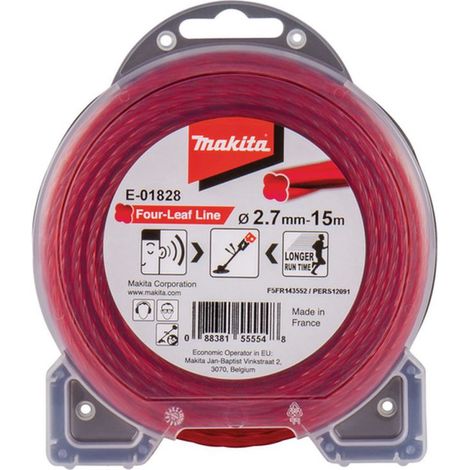 Makita Mähfaden Four Leaf Kleeblatt 2,7mmx15m rot für Akku Freischneider E-01828