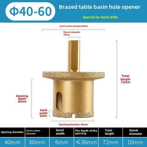 foret diamant double couche pour lavabo de table, évier, marbre, pierre, carrelage, etc. (φ40-60) (1/5)