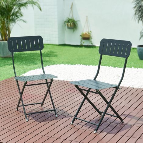 Set de 2 sillas plegables Sande acero 85x42x50cm - Negro [en.casa]