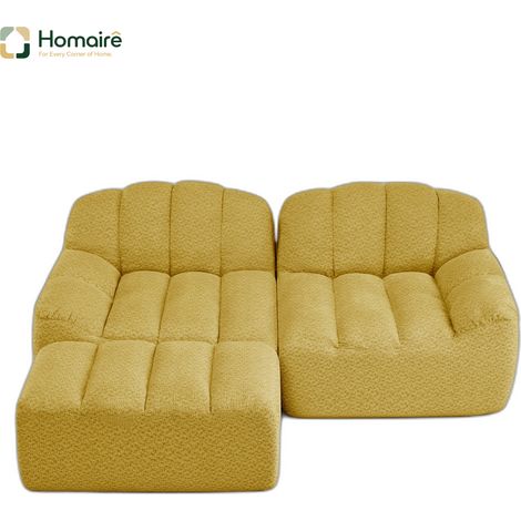 Canapé modulable en polaire jaune avec accoudoirs 210 x 165 x 79 cm HOMAIRE (1/5)