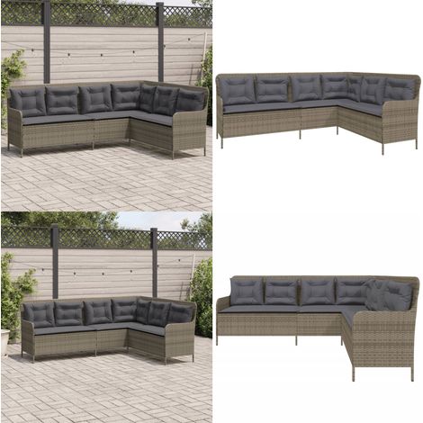 vidaXL Gartensofa in L-Form mit Kissen Grau Poly Rattan (1/5)