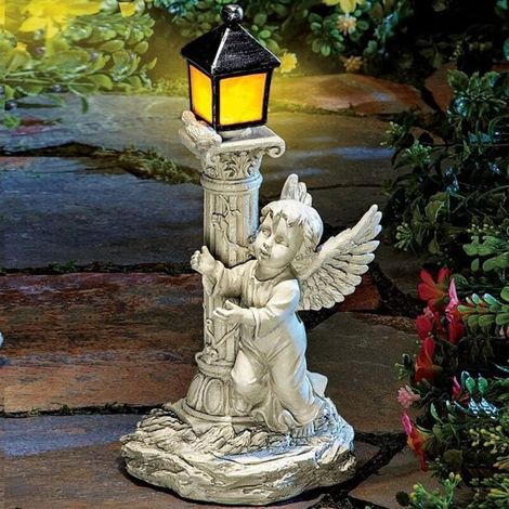 Figurine d'ange féerique, colonne romaine solaire, décoration de jardin en résine imperméable, 13 x 9 x 19,5 cm, décoration de jardin solaire (à droite) (1/4)