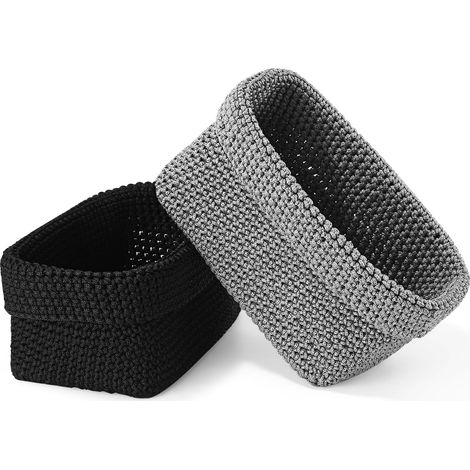 cestas tejidas, cesta rectangular para baño, cesta de almacenamiento tejida a mano, cesta de almacenamiento para baño, para dormitorio, baño, estudio, oficina (negro, gris) (1/5)