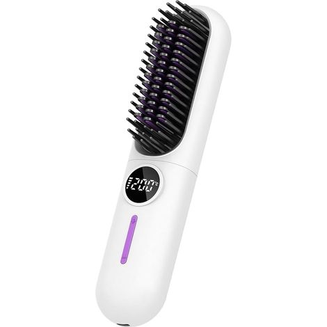 Peigne Chauffant Électrique Multifonction pour Cheveux Raides, Peigne à Ions Négatifs, Outil de Coiffure Anti-Brûlure, Blanc (1/5)