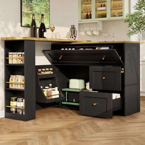 Tavolo bar estensibile con vano contenitore, 138-204 x 39 x 105 cm, nero DESVIAE (1/5)
