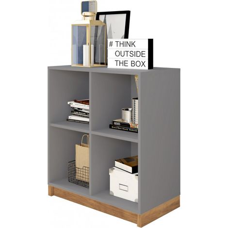 Beaux Meubles Pas Chers – Rayonnage bas gris 4 niches – Dimensions L 68 x H 76 x P 36 cm – Panneaux de particules FSC – 2 tablettes fixes pour rangement optimisé (1/5)