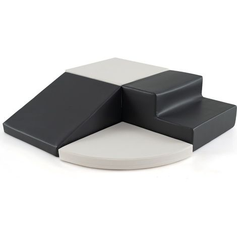 Jeu de motricité blanc pour enfant en mousse EPE 4 pièces avec escalade et glissade, surface PU lavable pour crèche, école et maison (1/5)