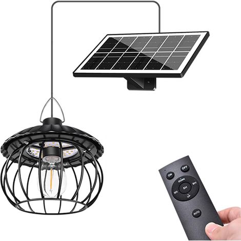 Lampe solaire pour abri de jardin, extérieur et intérieur, 32 LED, éclairage à 360°, lanterne solaire en fer avec télécommande, intensité variable et 3 minuterie, étanche IP65 pour abri de [Classe éne (1/5)