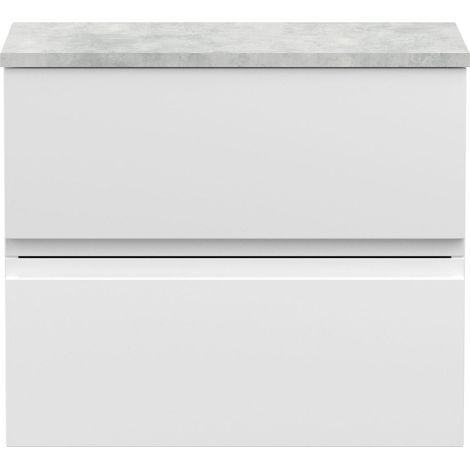 Mavesyn Contemporary 2 Drawer Wall Hung Vanity Unit with Laminate Worktop, Satin White, 600mm