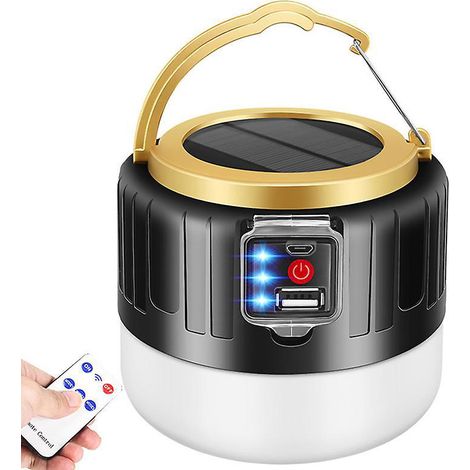 Lampe De Camping Solaire Rechargeable Par Usb (noire), Lampe De Camping Distance Pour Tente 1000lm, Lampe De Tente Tanche 5 Modes, Adapte La R (1/5)