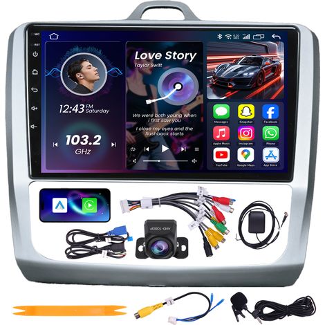 Autoradio 9" Ford Focus 2004-2010 Quad-Core 4+64G CarPlay Android Auto WiFi 6 GPS Bluetooth Caméra AHD (1/5)