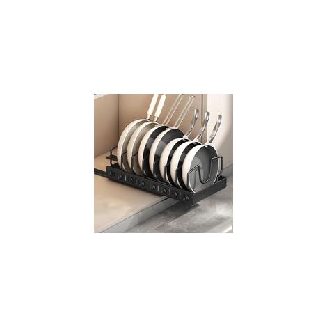 Support de rangement noir pour casseroles et poêles sous armoire, support coulissant pour couvercles de casseroles et poêles de cuisine, support de rangement coulissant pour couvercles de casseroles