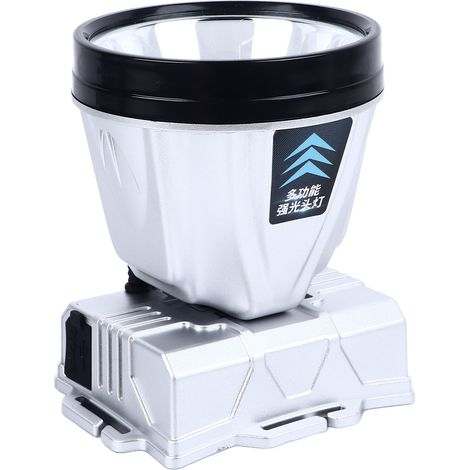 Superhelle Stirnlampe mit Akkuanzeige, 1600 mAh, silberfarben, wasserdicht, 2 Dimmstufen, wiederaufladbar, tragbar, ideal zum Angeln, weißes Licht (1/5)