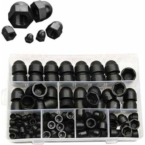 145 piezas de tapas de plástico para tornillos, protección para tornillos y tuercas, hexagonales, negras, para tornillos y tuercas M4, M5, M6, M8, M10, M12. (1/4)