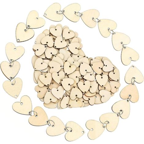 Tranches de Bois de Cœur Rappel Important 100 Pièces Accessoires en Bois Khaki avec Anneaux en Fer Style Créatif et Délicat pour Décoration Mariage pour Fête