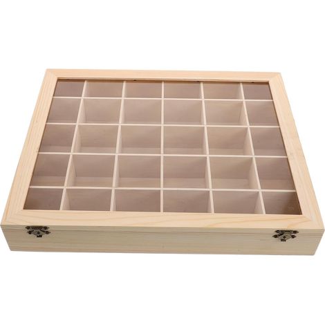 Vitrine en Bois avec Couvercle, Boîte de Rangement à 30 Compartiments pour Spécimens Minéraux, Organiseur de Cristaux et Pierres Précieuses, Présentoir Scientifique pour Collection (1/5)