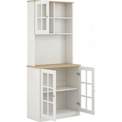 Armario alto de cocina con vitrina y encimera 80x37x183 cm blanco y roble claro HOMVRA (1/4)
