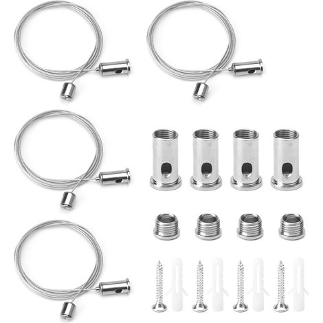 4 Piece Ceiling Suspension Kit, 0.3 cm x 2 m Steel Cable Suspension Light Kit, Adjustable Cable Suspension Light, Metal Cable for LED Panel, Ceiling, Photo Mounting (1/5)