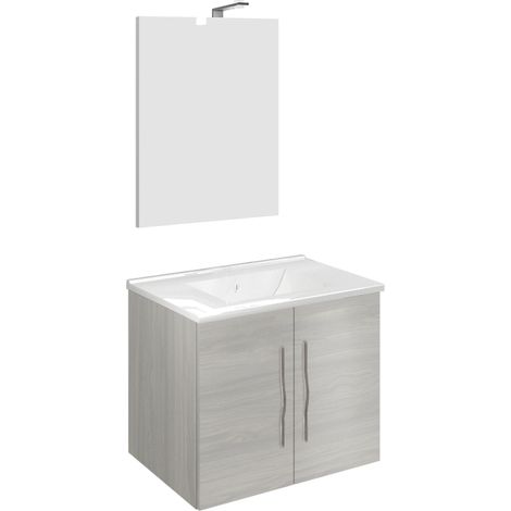 Venus 4452 Base sospesa 2 cassettoni lavabo cm. 61 specchio Lampada rovere grigio