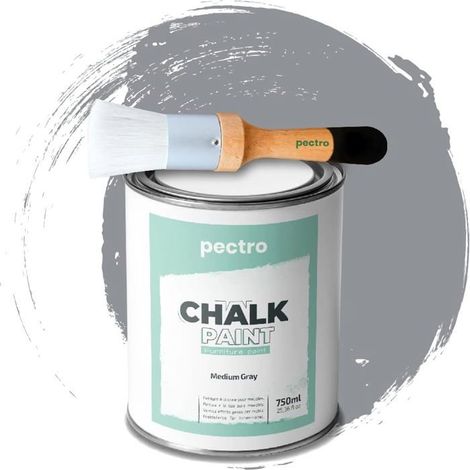 Pintura de Tiza - PECTRO - GRIS MEDIO - 750ml - Brocha de Madera - Acabado Mate