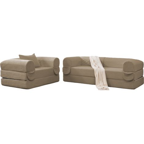 Set de sofá modular de pana marrón, 1 plaza + 2 plazas, sofá bajo sin estructura, MODENUIT (1/5)