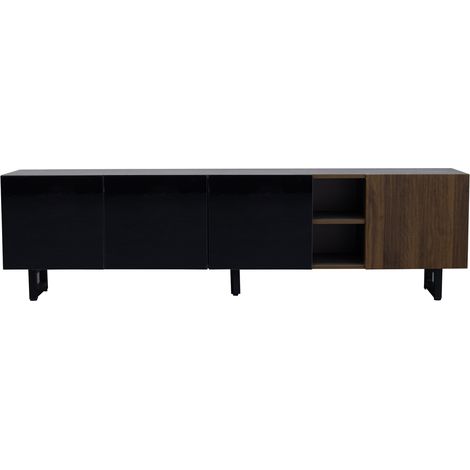 Meuble TV noir brillant avec effet bois vintage, 180 x 38 x 50 cm (1/5)