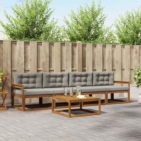 Outdoor-Sofagarnitur mit Kissen 5 pcs Natürlich und Hellgrau