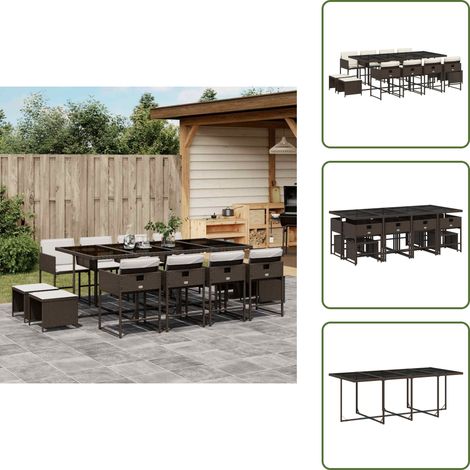 Cuscini da giardino - vidaXL Set da Pranzo da Giardino 13pz con Cuscini Marrone Polyrattan - Rattan PE