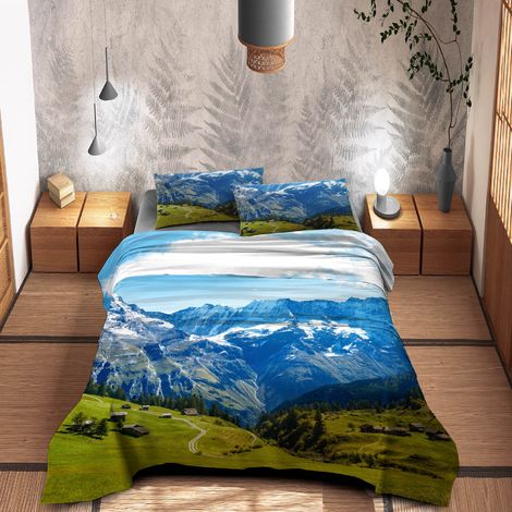Completo Letto Lenzuola 100% Cotone Set Lenzuolo Moderno Sotto Sopra Federe Due Stampe In Altissima Definizione Dis9Dreams - Matrimoniale