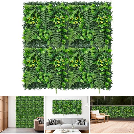 Panneaux muraux végétaux artificiels réalistes – Feuillage multi-couches avec fougère et herbe de printemps - maison, bureau, événement – Lot de 4, 50x50cm (1/5)