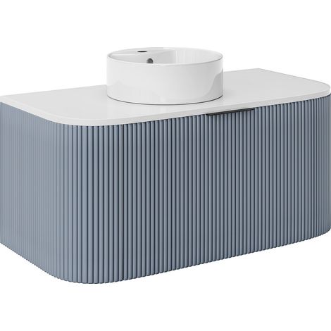 Mobile bagno sospeso con scanalature e lavabo da appoggio 100 cm Blu opaco - LOMERI