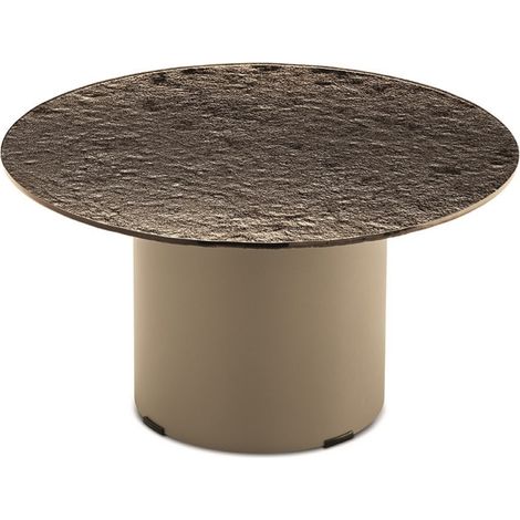 Tavolino tondo WAYLON 60 con base in metallo Beige e piano in vetro martellato Bronzo (1/2)