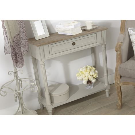 Console 1 tiroir en bois massif 80 x 30 x 80 cm – Style campagne française – Couleur gris – Parfaite pour entrée – Amadeus (1/6)
