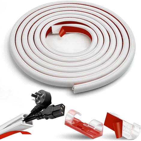 Goulotte flexible autocollante blanche 3 m avec 10 serre-câbles, mini passe-câbles en silicone semi-circulaire pour cacher les câbles au mur, au sol, au plafond et aux plinthes, passe-câbles pour TV (1/5)