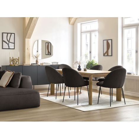 BOBOCHIC - Chaise LALIE tissu velours côtelé et pieds métal noir Taupe (1/5)