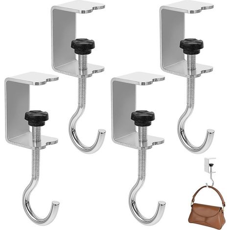 Set mit 4 Clip-Haken für unter den Schreibtisch, Handtaschenhalter, verstellbarer Metallhaken, Handtaschenorganizer, Hängeclip zur Reduzierung von Unordnung auf dem Schreibtisch für Tisch und (1/5)