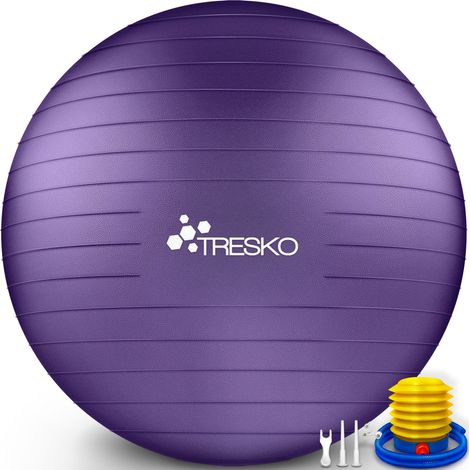 TRESKO Palla da ginnastica a prova di strappo palla da seduta palla da Yoga con pompa 300 kg Porpora 85cm